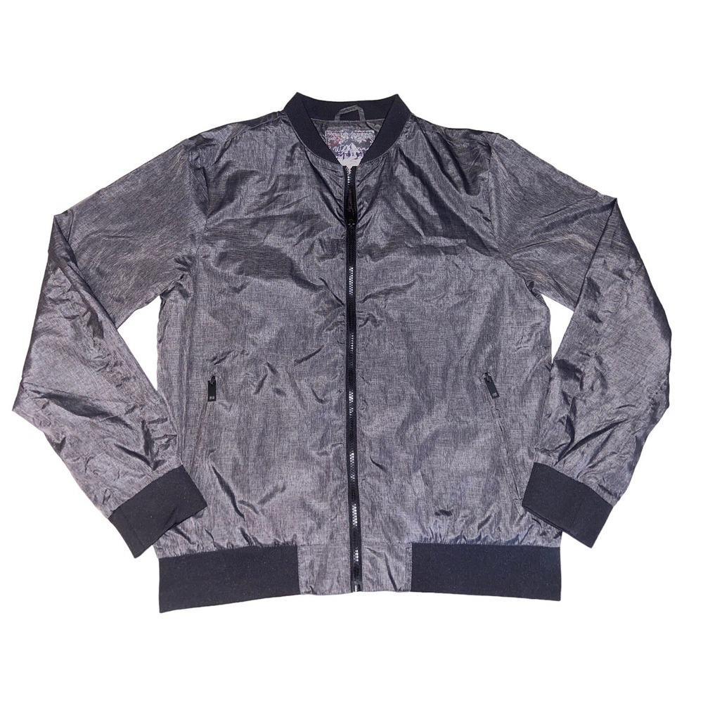 Whispering Smith Men's Metallic Charcoal Grey Bomber Jacket‎ Streetwear Large